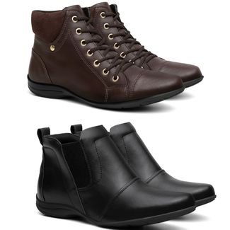 Kit 2 Pares De Bota Rasteira Feminina Mr Try Shoes Cano Curto Salto Baixo Marrom e Preto