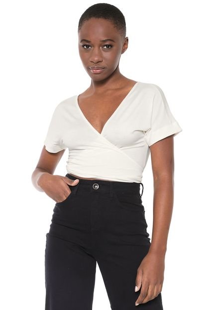 Blusa Cropped Handbook Transpassada Off-White - Marca Handbook