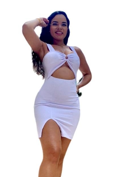 Vestido Feminino Modelo Regatinha Com Bojo Modelo Curto Com Corte na Coxa  Branco - Marca Penelópe Joy