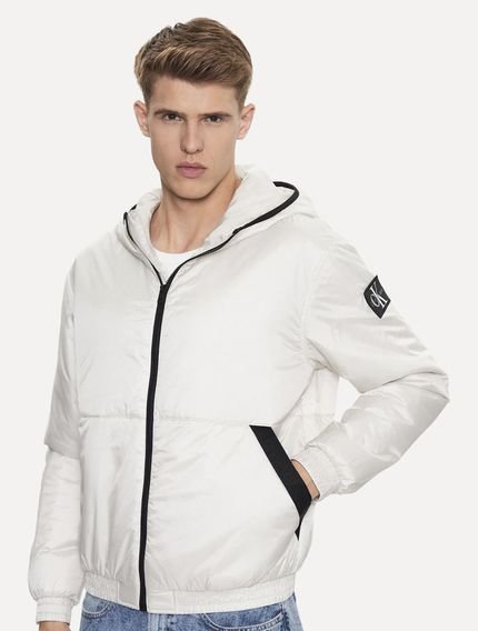 Jaqueta Calvin Klein Jeans Hooded Bomber Lateral Logo Off-White - Marca Calvin Klein
