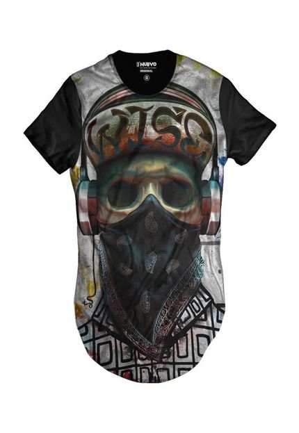Camiseta Di Nuevo Longline Skull Rapper Caveira Monster HipHop Preta - Marca Forum