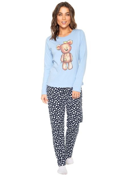 Pijama Mundo do Sono Rei Urso Azul/Branco - Marca Mundo do Sono