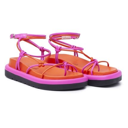Papete Rasteira Feminina De Amarrar Em Laranja e Pink - Marca Carolla Shoes