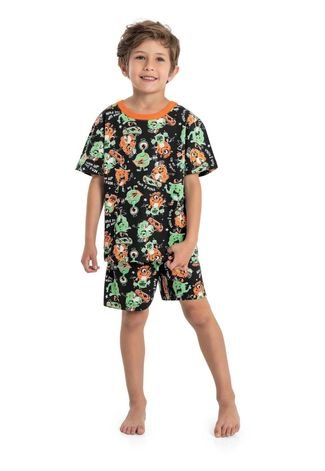 Pijama Infantil Masculino em Meia Malha Quimby Preto