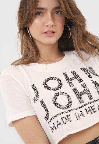 Camiseta Cropped John John Onça Off-White