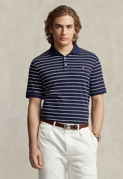 Camisa Polo Polo Ralph Lauren Slim Listrada Azul-Marinho - Marca Polo Ralph Lauren