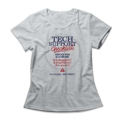 Camiseta Feminina Tech Support Checklist - Mescla Cinza - Marca Studio Geek 