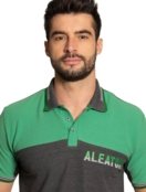 Polo Aleatory Masculina Piquet Recortes Embroidered Verde Claro/Chumbo Mescla - Marca Aleatory