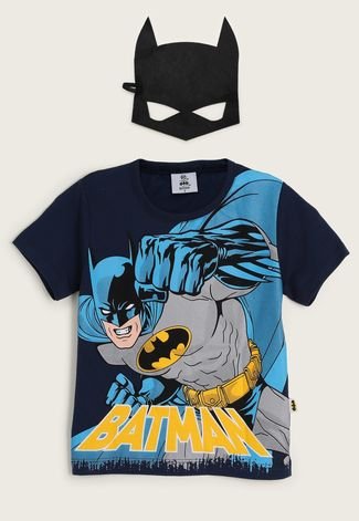 Camiseta Infantil Fakini Batman Com Máscara Azul-Marinho