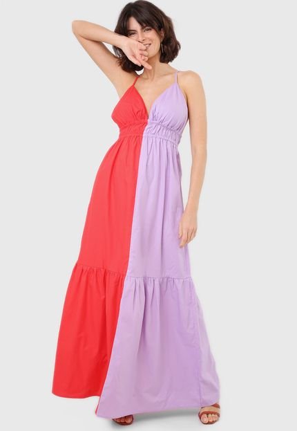 Vestido Dress to Longo Color Block Vermelho/Roxo - Marca Dress to