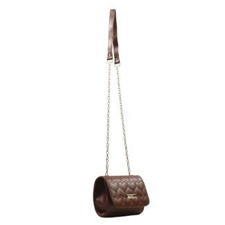 Bolsa Pequena Tiracolo Com Alça Em Corrente Bordado Em Coração De Alta Costura E Metais Reforçados Caramelo