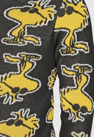 Suéter Tricot Snoopy Estampado Preto/Amarelo