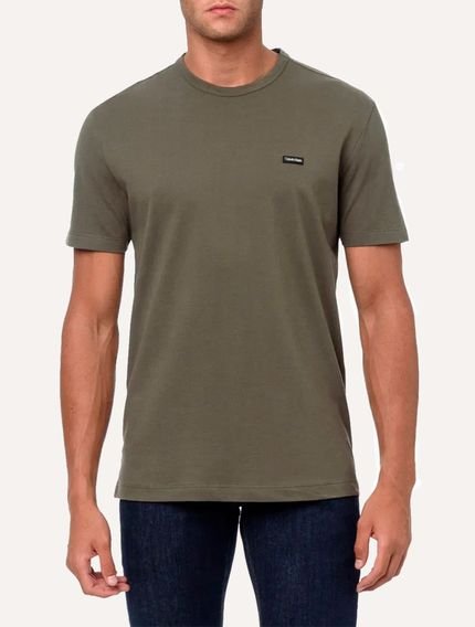 Camiseta Calvin Klein Masculina Piquet Sustainable Cotton Verde Militar - Marca Calvin Klein