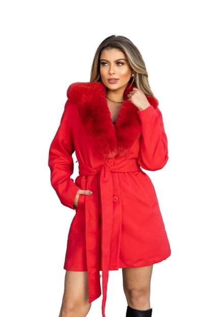 Casaco Sobretudo Premium Com Pelinhos Removíveis Vermelho - Marca Cia do Vestido