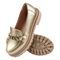 Sapato Feminino Mocassim Tratorado Donatella Shoes Bico Redondo Confort Ouro Light com corrente - Marca Donatella Shoes