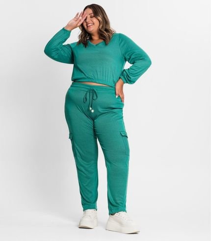 Calça Feminina Plus Size Em Ribana Duo Secret Glam Verde - Marca Secret Glam
