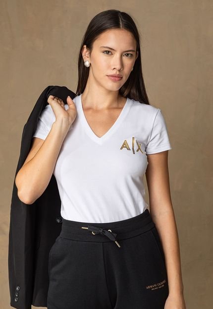 Camiseta AX ARMANI EXCHANGE Logo Metalizado Branca - Marca AX ARMANI EXCHANGE