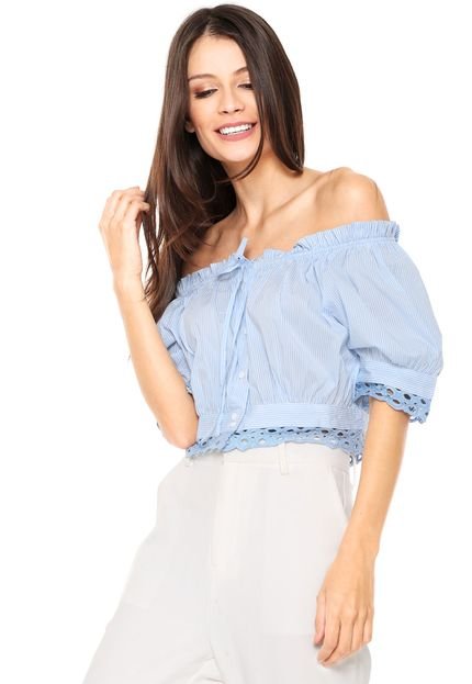 Blusa Cropped Fiya Lady Listras Azul - Marca Fiya Lady