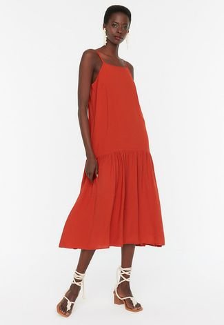 Vestido Trendyol Collection Midi Marias Laranja - Compre Agora