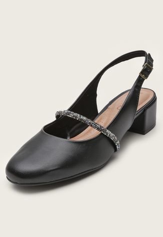 Scarpin Slingback Beira Rio Pedraria Preta