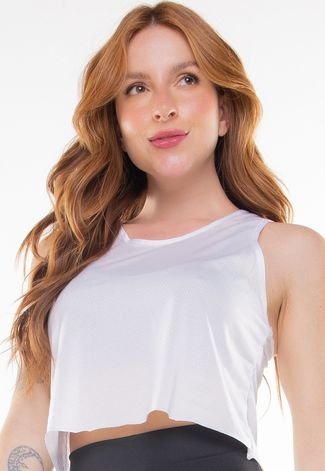 Cropped Feminino Camiseta Regata Dry Fit Furadinha Fitness Blusa Tela Feminina Academia 193 Branco