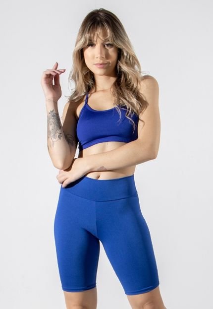 Conjunto Feminino Fitness Top alça fina e Bemudinha Suplex Lisa Treino Academia 4 Estações Azul Royal - Marca RLC Modas