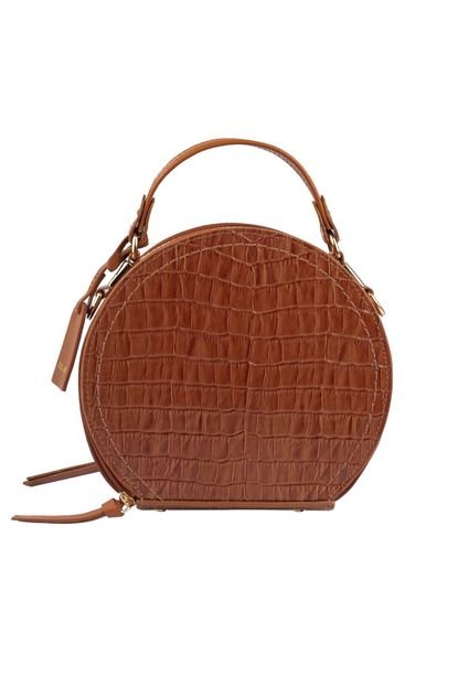 Mini bolsa redonda de couro croco Renata - Whisky - Marca Bellaniz