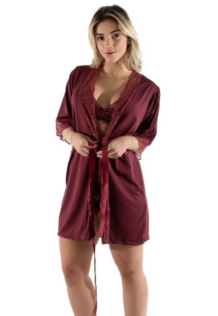 Robe Fitss Romantic Com Renda Vinho - Marca Fitss