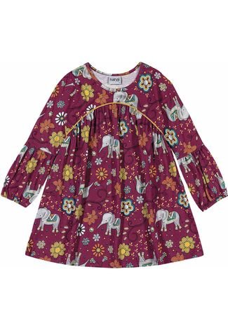 Vestido NANAI BY KYLY Infantil Elefantes Roxo/Preto
