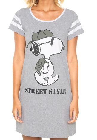 Vestido FiveBlu Snoopy Curto Street Style Cinza