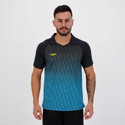 Camisa Topper Fut Bold Preta e Azul - Marca Topper