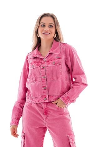 Jaqueta Jeans Feminina Arauto Color Rosa