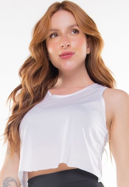 Cropped Feminino Camiseta Regata Dry Fit Furadinha Fitness Blusa Tela Feminina Academia 193 Branco - Marca MOOD MODAS