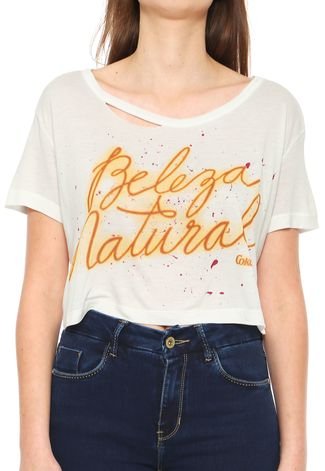 Camiseta Cropped Coca-Cola Jeans Lettering Off-white