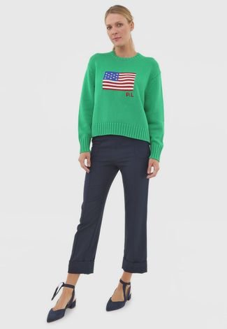 Suéter Lauren Ralph Lauren Tricot Bandeira Verde