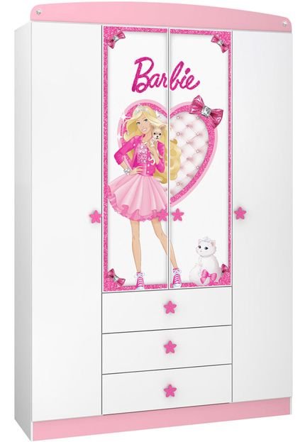 Guarda-Roupa Barbie 4 Portas Star Branco e Rosa Pura Magia - Marca Pura Magia