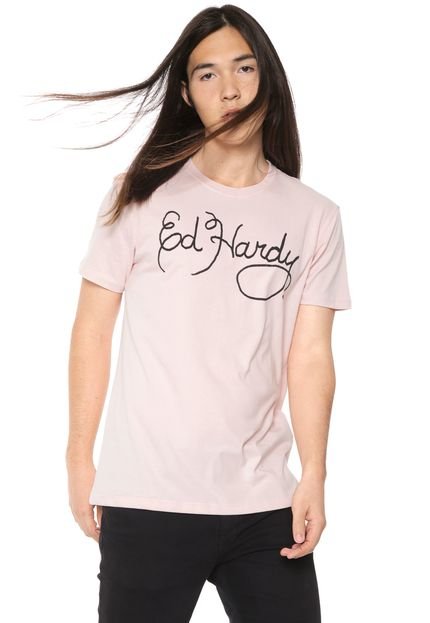 Camiseta Ed Hardy Signature Rosa - Marca Ed Hardy