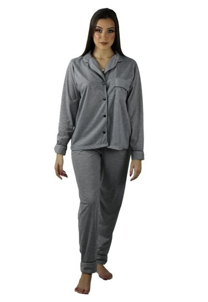 Pijama Feminino Inverno Adulto Americano Longo De Frio Cinza - Marca CIA DA SEDA