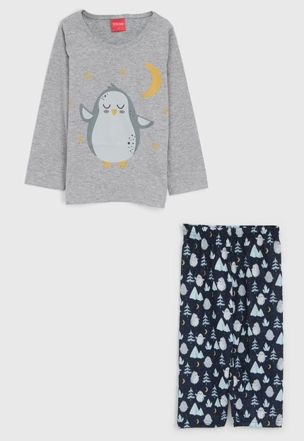 Pijama Tricae Infantil Pinguim Cinza/Azul-Marinho - Marca Tricae