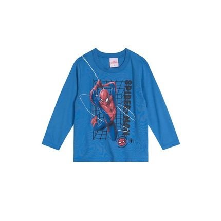 Camiseta Homem Aranha Em Malha Azul Claro Incolor - Marca Brandili