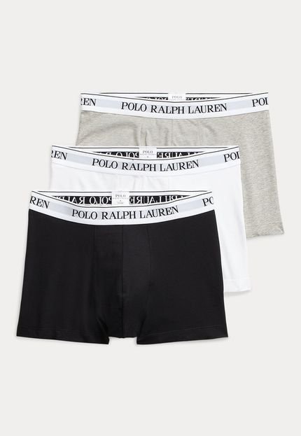 Kit 3pçs Cueca Polo Ralph Lauren Boxer Logo Cinza/Branca - Marca Polo Ralph Lauren
