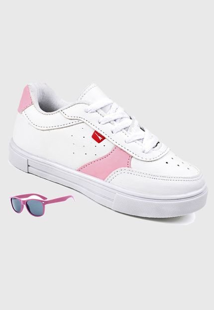 Tênis Infantil Feminino Casual Sneaker Sapatenis Original Menina - Branco/Rosa    Oculos - Marca RYN