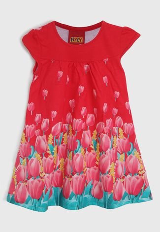 Vestido Kyly Infantil Floral Vermelho