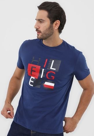 Camiseta Tommy Hilfiger Lettering Azul-Marinho