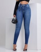 Calça Jeans Skinny Hot Feminina Cintura Alta Fivela Meia Lua 24196 Escura Consciência - Marca Consciência