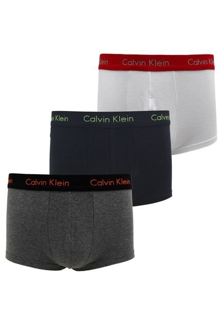 Menor preço em Kit 3pçs Cueca Calvin Klein Underwear Slip Logo Branco/Grafite/Azul-marinho