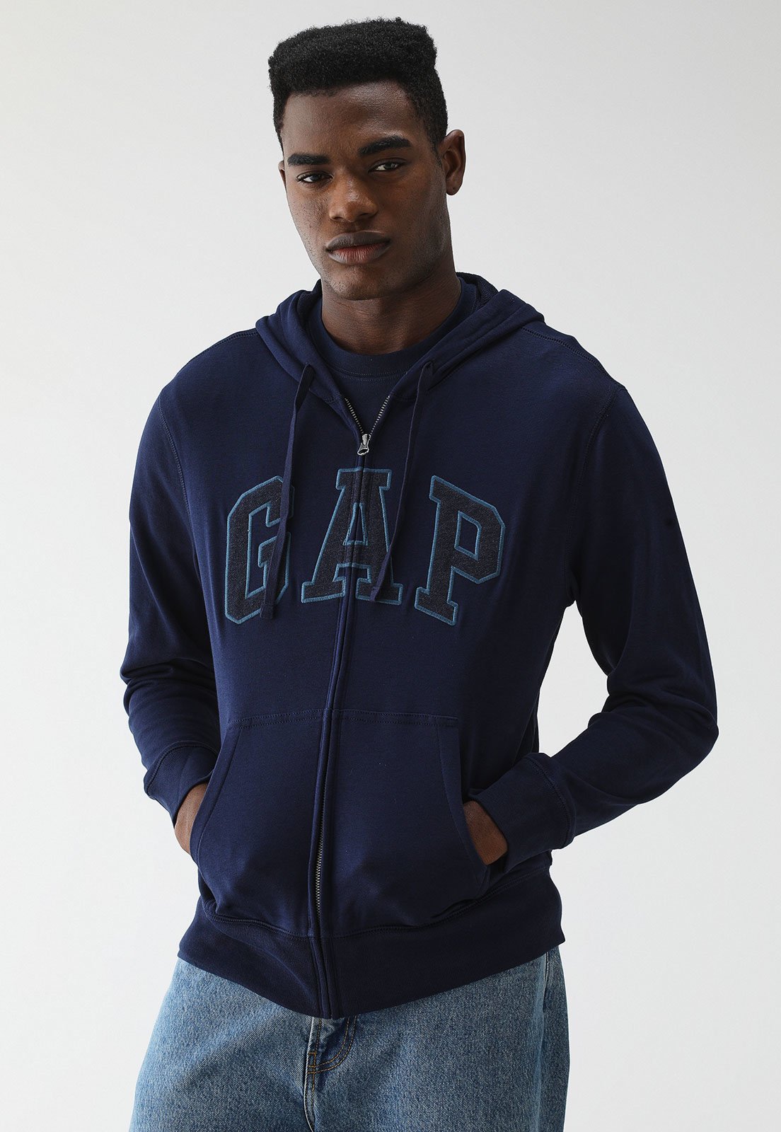 Blusa de Moletom Flanelada Aberta GAP Logo Azul - Marca GAP