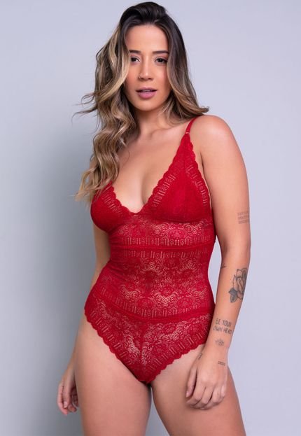 Body Feminino Serra e Mar Modas Sexy Renda Transparente Vermelho - Marca SERRA E MAR MODAS