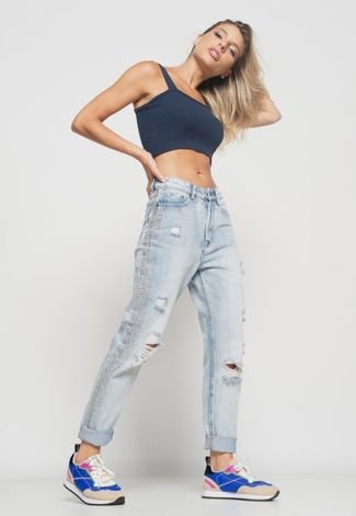 Cropped Salvatore Top Faixa Comfy Malha Canelada Azul