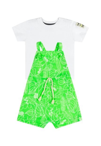 Conjunto com Camiseta e Jardineira Estampada para Bebê Quimby Branco - Marca Quimby